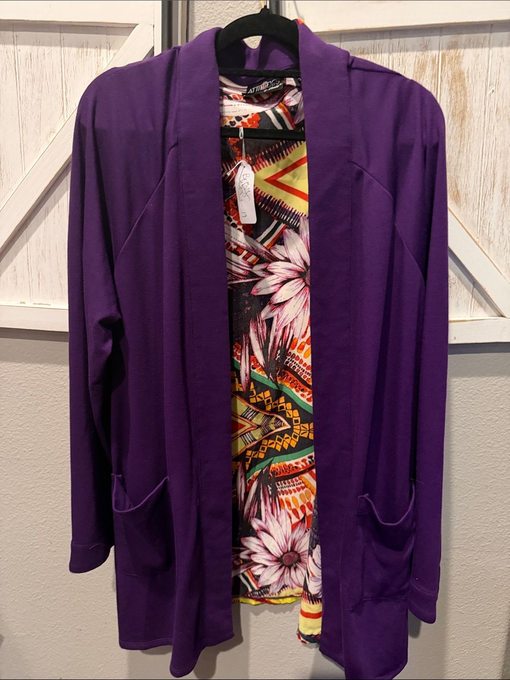 Attitudes by Renee Purple Open-Front Cardigan beautiful back med ptp 23